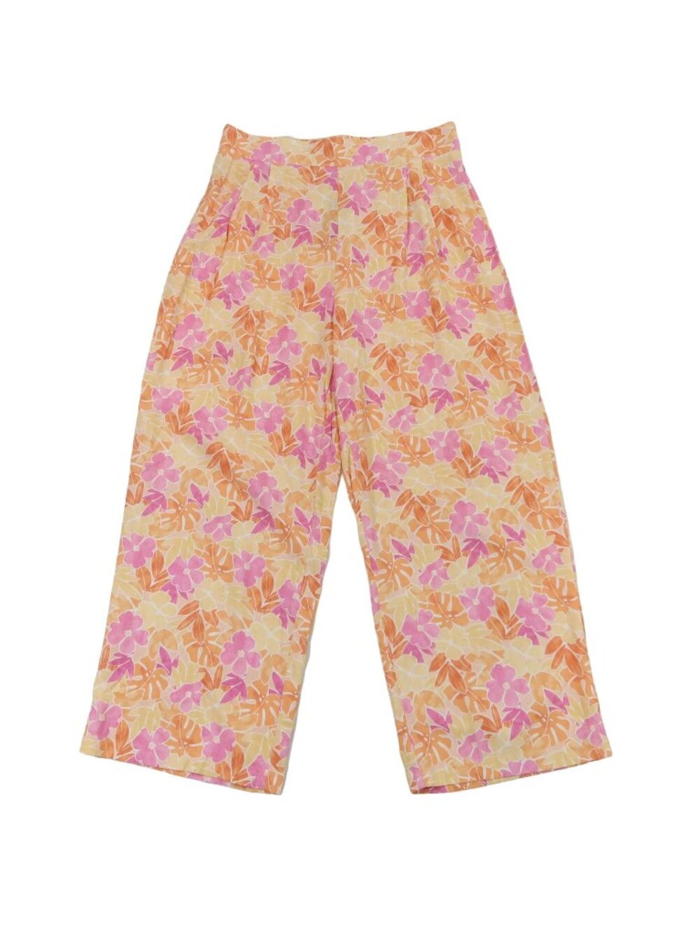 LULU'S Size XL Island Imaginings Peach Floral Print Wide Leg Pleated Pants NWT
